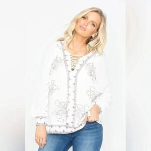 Idyllwind by Miranda Lambert | White Boho Western Homegrown Lace Up Top Size XS